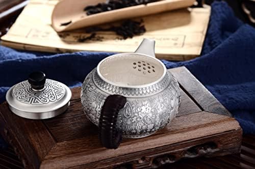 GOHQ 999 Ayar Gümüş Çin Gongfu Çay Seti, Yetişkinler için Seyahat Taşınabilir Çay Setleri 1 Gevşek Yaprak Demlik İle
