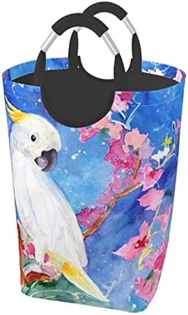 Güzel Kakadu Kuş Çiçek Kirli Giysiler Paketi, Katlanabilir, Saplı, Banyo Dolabı İçin uygun Ev Depolama