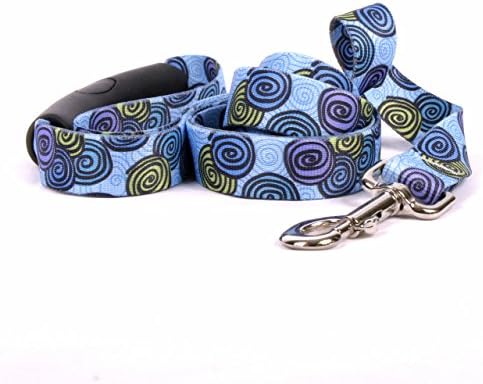 Sarı Köpek Tasarımı Spiraller Mavi EZ-Grip Köpek Tasması-Konfor Saplı-Küçük / Orta - 3/4 ve 5 fit (60) Uzunluğunda