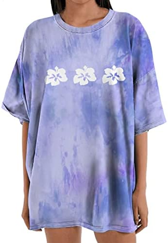 Vintage Kravat Boya T Shirt Kadın Kısa Kollu Pamuklu Grafik Baskı Çiçek Rahat Gevşek Fit Üst T Shirt Kızlar Vİ