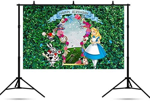 Alice in Wonderland Zemin Doğum Günü Partisi Malzemeleri için 5x3ft Yeşil Yapraklar Fotoğraf Arka Plan Alice Wonderland