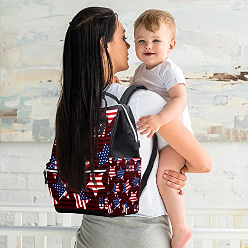 Büyük Bebek bezi çantası Sırt Çantası, ABD Bayrağı Mavi Kırmızı Yıldız Çizgili Bez Torba Seyahat Sırt Çantası Anne
