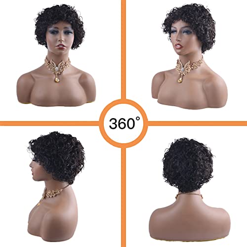 Besteffıe Kısa Kıvırcık Peruk İnsan Saçı Kısa Sapıkça Kıvırcık Peruk Siyah Kadınlar İçin %100 % Brezilyalı Bakire
