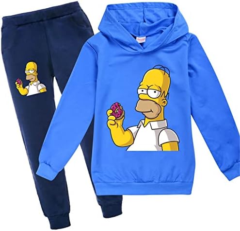 GTWAZ Erkek Kız Simpsons Kazak Tişörtü Kapşonlu-Casual Grafik Hoodies ve Sweatpants 2 Parça Eşofman