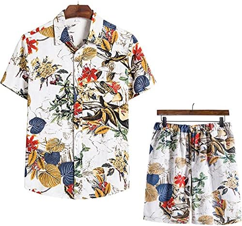 Erkek Casual Düğme Aşağı Gömlek Seti Hawaii Takım Elbise Erkekler Geometrik Baskı Kısa Kollu Gömlek ve Şort Tropikal