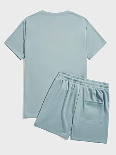 FİOXA İki Parçalı Kıyafetler Erkekler için Mektup Grafik Tee ve İpli Bel Şort (Renk: Kayısı, Boyutu: Büyük)