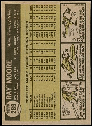 1961 Topps 289 Ray Moore Minnesota ikizleri (Beyzbol Kartı) NM / MT ikizleri