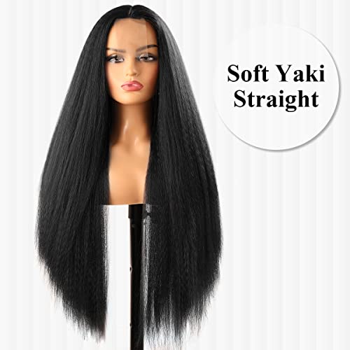 Kinky Düz Peruk Uzun Siyah Peruk Afro Peruk Siyah Kadınlar İçin 32 İnç Uzun Doğal Saç Peruk Yaki Düz Saç