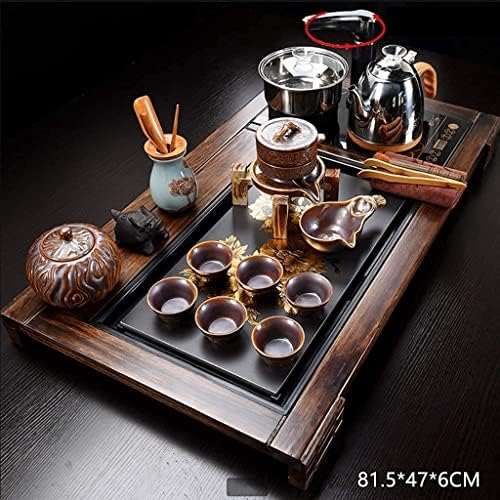 Çay Servis Tepsisi Kung Fu Çay Seti İle Ahşap Otomatik Kung Fu Çay Seti, Masif Ahşap Çay Tepsisi, Drenaj Suyu Depolama