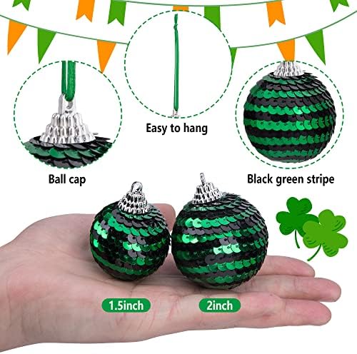Aziz Patrick Günü Payet Asılı Topları - 1.96 İnç Glitter İrlandalı Yonca Yonca top süsleme - Siyah Yeşil Buffalo Damalı