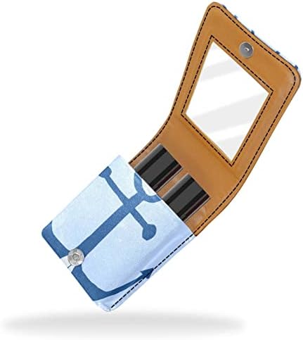 ORYUEKAN Ruj Kılıfı Ayna ile Sevimli Taşınabilir Makyaj Çantası kozmetik torbası, Mavi Çapa Deniz Yelkenli