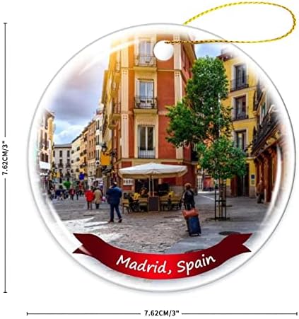 Fhdang Dekor Madrid İspanya Noel Süs Porselen Çift Taraflı Seramik Süsleme, 3 İnç