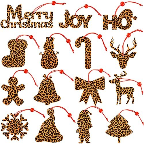 15 Parça Leopar Baskı Noel Süs Çita Baskı Noel Dekorasyon Seti Ahşap Noel Asılı Dekorasyon Tatil Süs Noel Ağacı Düğün
