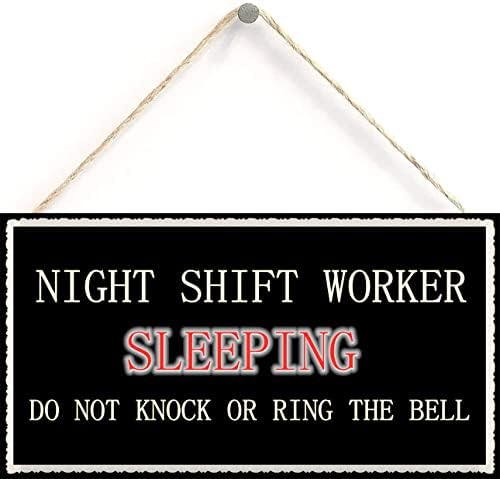 Gece Vardiyasında Çalışan Uyku Rahatsız Etmeyin Ahşap Asılı Plak Kapı İşareti 12 inç 6 inç