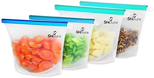 SHPure Yeniden Kullanılabilir Silikon Gıda Saklama Torbaları-Muhafaza ve Pişirme için hava geçirmez dondurucu torbaları