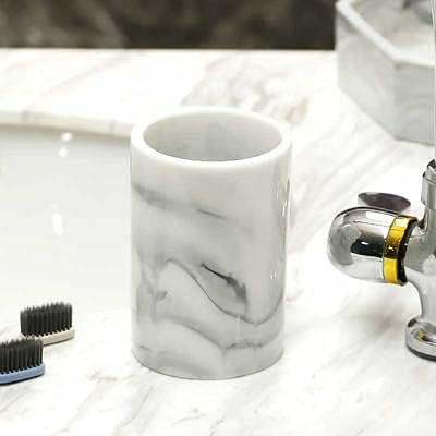 Crysdaralovebı Banyo Takımı Mermer Desen Elektrikli Diş Fırçası Tutucu Banyo Seti Tepsisi Cam diş fırçası kabı Sabun