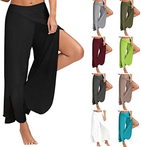 Andongnywell Kadınlar Yoga Pantolon Gevşek Yüksek Belli Pantolon Bayanlar Geniş Bacak Yan Yarık Pantolon Baskı Pantolon
