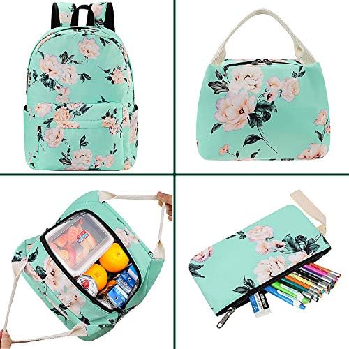 Junlıon Çiçekler Sırt Çantası Çocuklar okul çantası 3-in-1 Bookbag Seti, gül Laptop Sırt Çantası Öğle Yemeği Çantası
