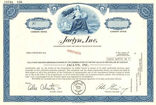Jaclyn, Inc. - Stok Sertifikası