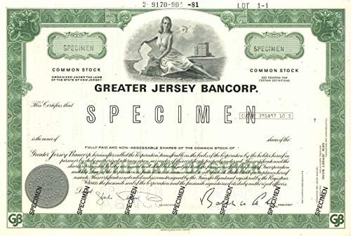Büyük Jersey Bancorp. - Stok Sertifikası