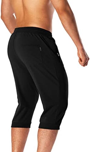 Dr. Cyril erkek 3/4 Jogger Şort Elastik Pamuk kapri pantolonlar Diz Altı Uzun Egzersiz Koşu Kısa Fermuarlı Cepler