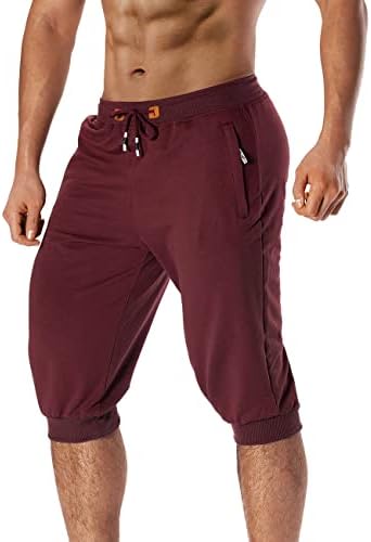 Dr. Cyril erkek 3/4 Jogger Şort Elastik Pamuk kapri pantolonlar Diz Altı Uzun Egzersiz Koşu Kısa Fermuarlı Cepler