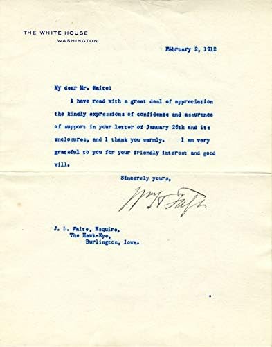 Wm tarafından imzalanmış mektup. H. Taft'ın