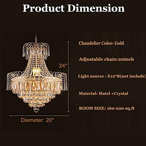 Cretifity imparatorluğu tarzı altın kristal avize, Modern K9 kristal tavan kolye aydınlatma, Dia 20 inç 8-Light kristal