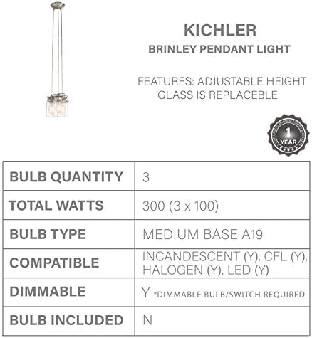 Şeffaf cam Olde Bronze®ile Kichler Brinley 7.75 6 ışık kolye