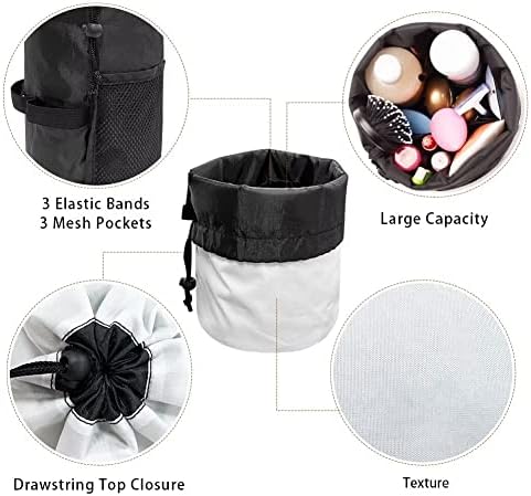 Kadınlar için Siyah Dudak Leopar Tasarım İpli Kozmetik Çantaları, Taşınabilir Katlanabilir Seyahat Makyaj Çantası