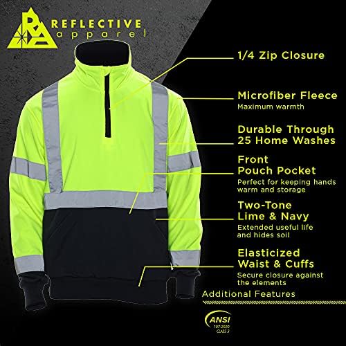 Yansıtıcı Giysiler Yüksek Görünürlüklü 2 Tonlu Güvenlik Sweatshirt - ANSI Sınıf 3, Çeyrek Fermuarlı Kireç / Lacivert