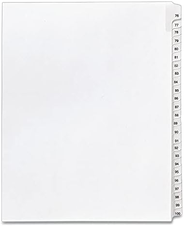 Avery Preprinted Legal Exhibit Side Tab Index Dividers, Allstate Stili, 25-Sekme, 76-100, 11 x 8,5, Beyaz, 1 Set,