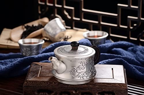 GOHQ 999 Ayar Gümüş Çin Kungfu Çay Seti, Yetişkinler için Seyahat Taşınabilir Çay Setleri 1 Gevşek Yaprak Demlik İle