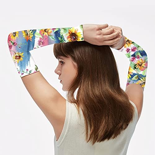 Unisex UV Güneş Koruma Kol Kollu, Soğutma Kollu Ayçiçeği Suluboya Resim, kol kapağı Kalkanı Açık Spor için
