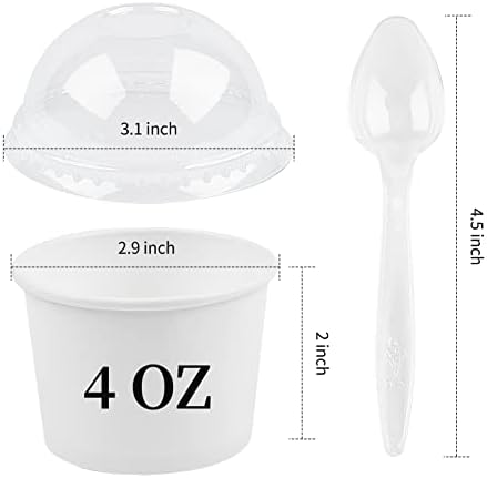 Ocmoiy [50 Takım-4 oz.] Kubbe Kapaklı ve Kaşıklı Tek Kullanımlık Dondurma Bardakları-Ev Yapımı Dondurma, Dondurulmuş