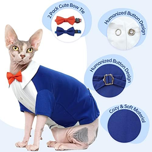 Bonaweıte Tüysüz Kedi Smokin Gömlek,Kediler için Kedi Giysileri Sadece Kedi Düğün Kıyafeti Takım Elbise ile 2 Adet