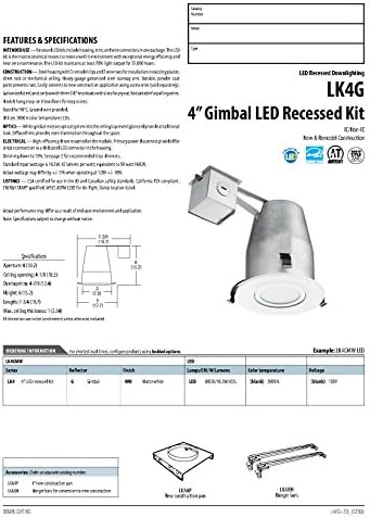 Lithonia Lighting LK4G2MW M4 Gimbal Kit with Integrated LED, Beyaz, 4 inç, 7. 25x6