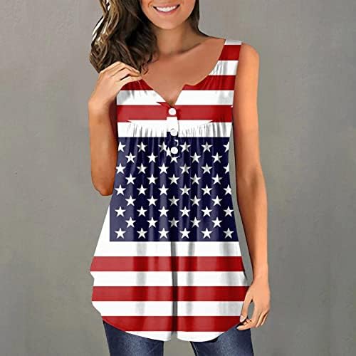 4th Temmuz Tunik Üstleri Kadınlar için Amerikan Bayrağı Gizlemek Karın Gömlek Yaz Rahat Kısa Kollu Düğme V Yaka Bluz