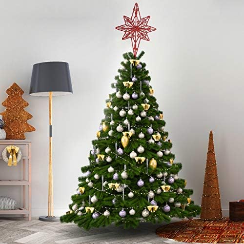 KESYOO Vintage Süs Kırmızı Glitter Noel Ağacı Topper 8-Point Yıldız Treetop Yıldız Noel Ağacı Dekorasyon Tatil Noel