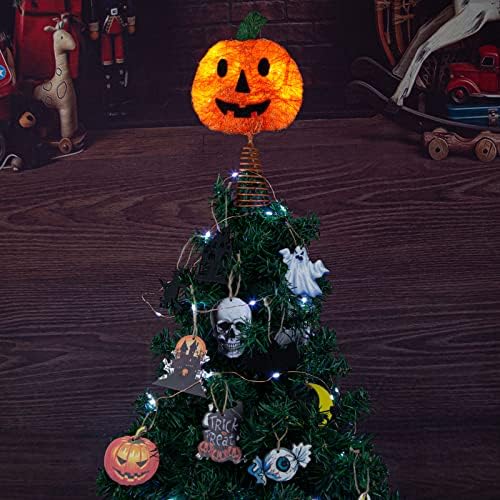 LAWOHO cadılar bayramı ağacı Topper kabak, 6 inç ürkütücü kabak ışıkları,turuncu kabak kafa,cadılar bayramı partisi