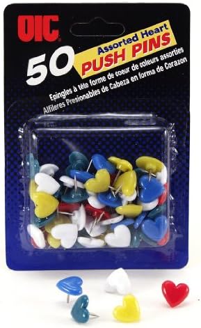 Officemate 50'li Paket İtme Pimleri, Kalp Şekli, Çeşitli Renkler (92805)