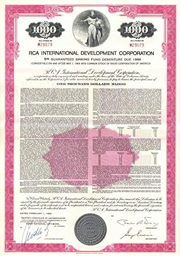 RCA International Development Corp. 1.000 $ Bond-Amerika Radyo Şirketi-Elektronik ve Müzik Bağı