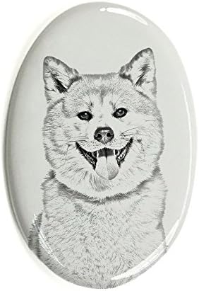 Akita Inu, Bir Köpek Görüntüsü olan Seramik Karodan Oval Mezar Taşı