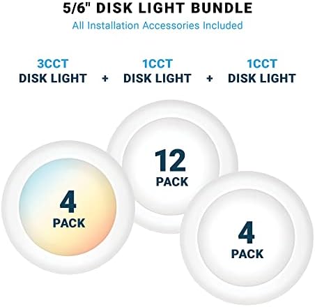 PARMİDA 5/6 inç Kısılabilir LED Disk ışığı Yüzey Gömme Montaj 3000K / 4000K / 5000K Renk Seçilebilir (4 Paket), 5000K