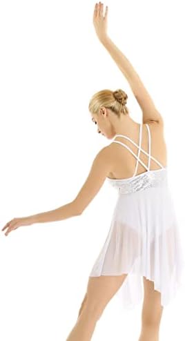 JEEYJOO Lirik Modern Çağdaş dans kostümü Sequins Mesh Patchwork Bale Jimnastik Leotard Elbise