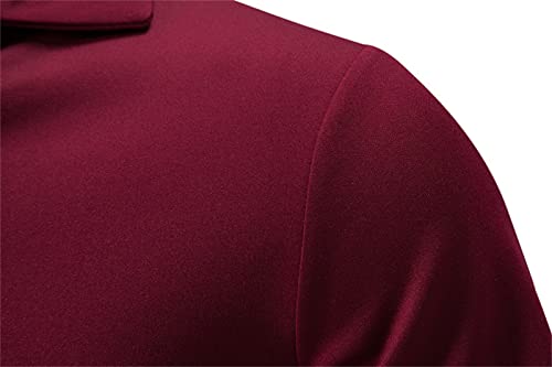 Maiyifu-GJ erkek V Boyun Kısa Kollu polo gömlekler Hafif Atletik Golf Gömlek Casual Slim Fit Katı Henley T-Shirt (Kırmızı,