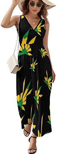 Jamaika Bayrağı Ot kadın elbiseleri V Yaka Yensiz Uzun Tank Elbise Plaj Tatil Rahat Salıncak Elbiseler yaz elbisesi