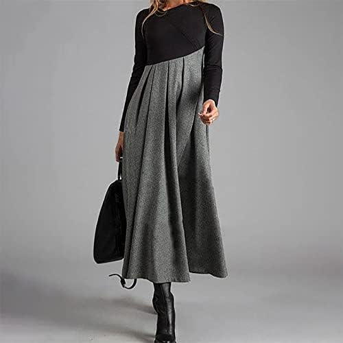 NOKMOPO Kokteyl Elbiseleri Kadınlar ıçin Akşam Parti Sonbahar ve Kış Rahat Ince Uzun Kollu Düz Renk Yünlü Kumaş Elbise