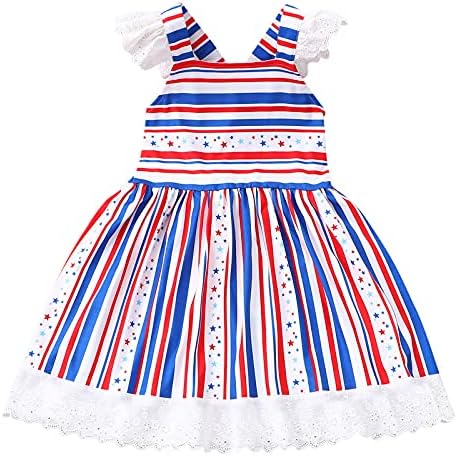 synia Elbise Yıldız Toddler Kollu Şerit Çocuk Bebek Elbise Kız Fly 4th-of-Temmuz Prenses Kız Teal Küçük Kız Elbise
