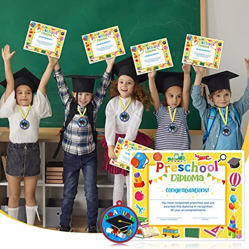 Jutom 48 Adet Okul Öncesi Mezuniyet Madalyası ve Diploma Seti Çocuklar Okul Öncesi Mezuniyet Ödülü Boyun Şeritli Madalya